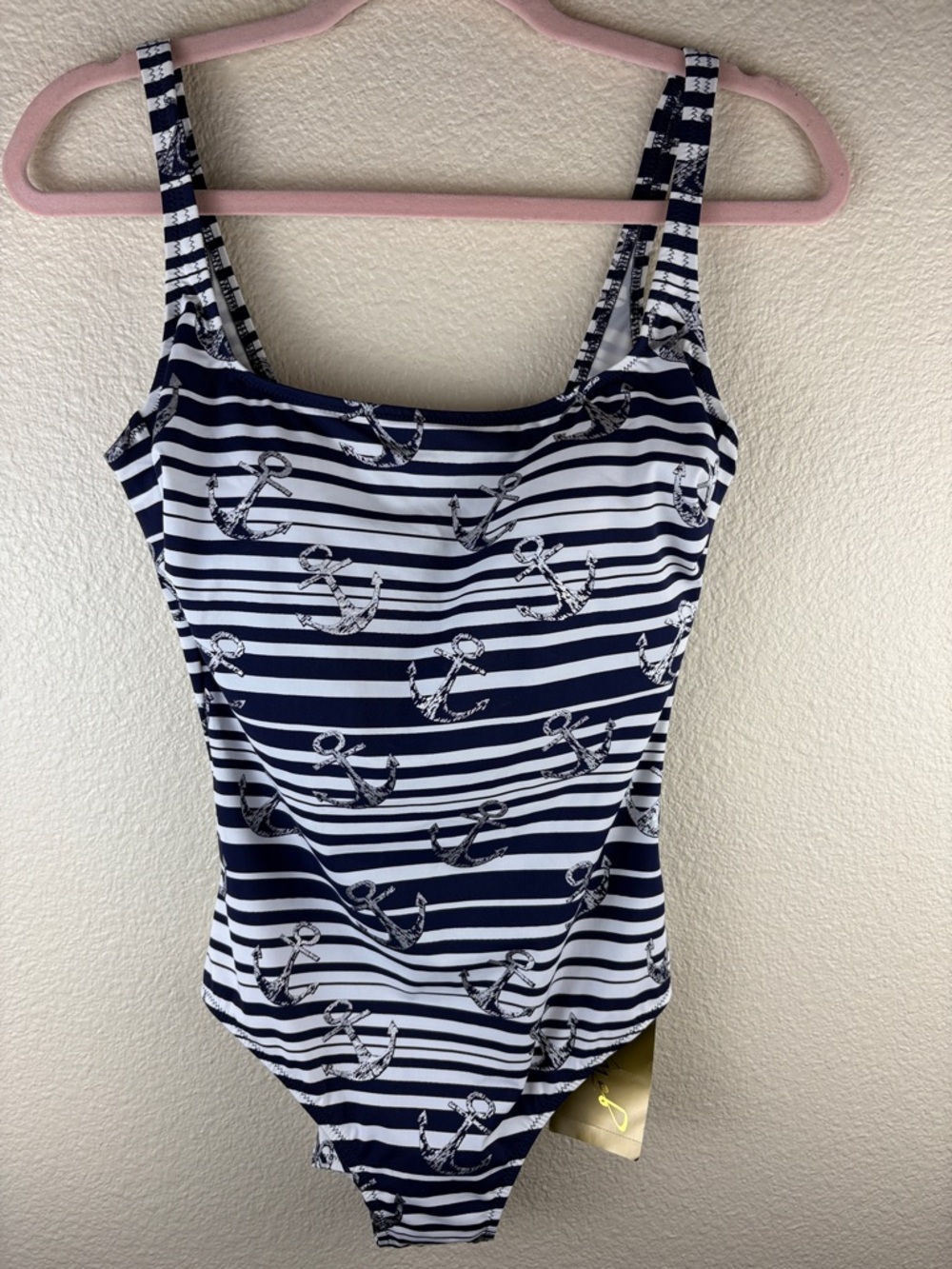 Gottex New Navy White Striped One Piece Distressed Anchors Cruises Resort Sz 12